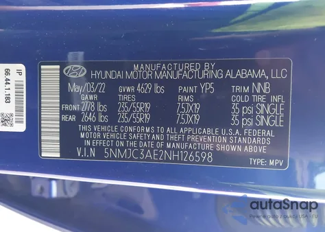 2022 Hyundai Tucson Sel z USA, uszkodzony, nr VIN 5NMJC3AE2NH126598